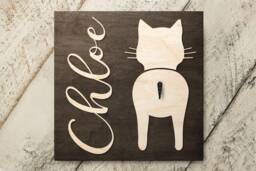 Personalized Cat Hook Sign With Pet Name, Wood Wall Mount For Birthday Christmas Thank You Gift