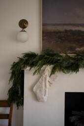 Handmade Linen Christmas Stocking, Cream Floral Block Print, Holiday Decor - thumbnail 1