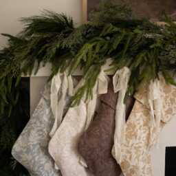 Handmade Linen Christmas Stocking, Cream Floral Block Print, Holiday Decor - thumbnail 3