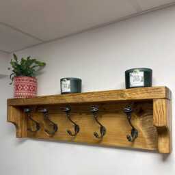 Coat Rack Country Style With Cast Iron Ceramic Shell Tip Hooks - thumbnail 2