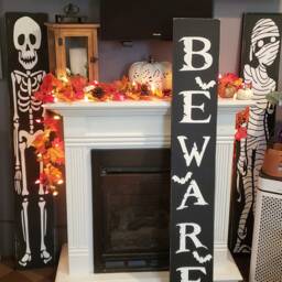 Beware Sign Halloween Distressed Wood Rustic Fall Entryway Porch Farmhouse Decor Wall Hanging Autumn Spooky Bats - thumbnail 2
