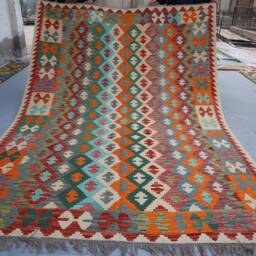 7x9 Afghan Handmade Kilim Area Rug, Multicolor Authentic Hand Woven Pure Wool Flatweave Living Room Boho Carpet - thumbnail 4