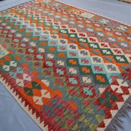7x9 Afghan Handmade Kilim Area Rug, Multicolor Authentic Hand Woven Pure Wool Flatweave Living Room Boho Carpet - thumbnail 3