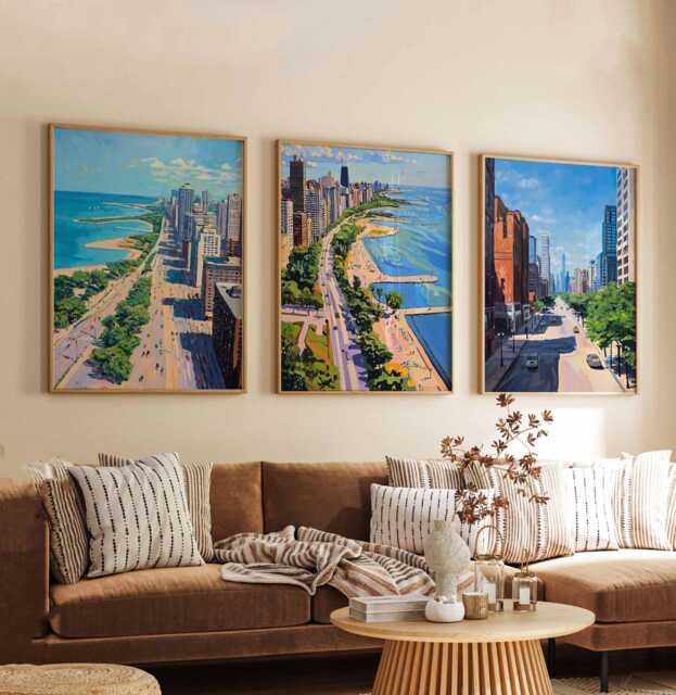 Set Of 3 Chicago Illinois Posters, Travel Posters Set, Prints, Wall Art, City Decor, Skyline Print - image 1