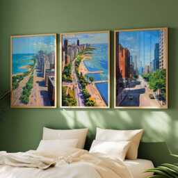 Set Of 3 Chicago Illinois Posters, Travel Posters Set, Prints, Wall Art, City Decor, Skyline Print - thumbnail 3