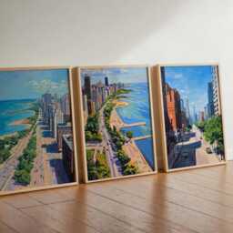 Set Of 3 Chicago Illinois Posters, Travel Posters Set, Prints, Wall Art, City Decor, Skyline Print - thumbnail 2