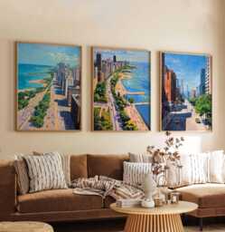 Set Of 3 Chicago Illinois Posters, Travel Posters Set, Prints, Wall Art, City Decor, Skyline Print - thumbnail 1