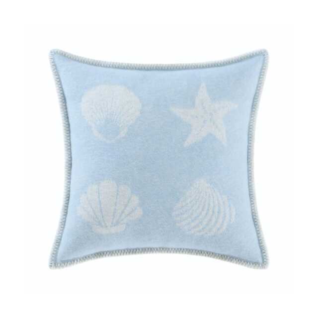 Blue Seashells Cushion Cover - Woven From Pure Wool Pastel Reversible Square Pillowcase 45 X 45cm/ 18 18 - image 1