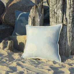 Blue Seashells Cushion Cover - Woven From Pure Wool Pastel Reversible Square Pillowcase 45 X 45cm/ 18 18 - thumbnail 2