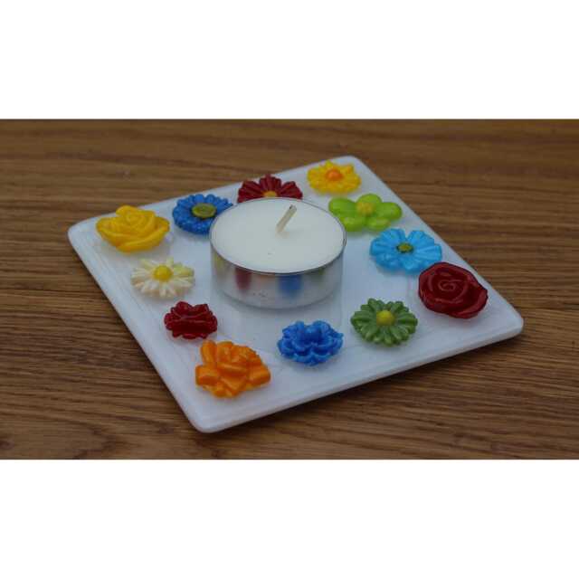 Kiln Formed Glass Tealight Holder - Fused Floral Charm Candle Handmade By Selina Jayne - image 1