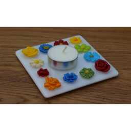 Kiln Formed Glass Tealight Holder - Fused Floral Charm Candle Handmade By Selina Jayne