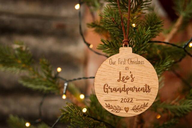 Personalised Wooden Grandparents Bauble/First Christmas Decoration Tree Home New Baby Family - image 1