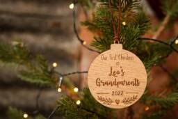 Personalised Wooden Grandparents Bauble/First Christmas Decoration Tree Home New Baby Family - thumbnail 1