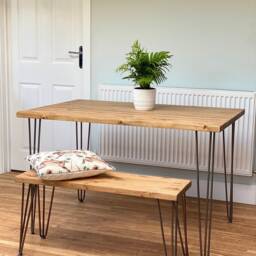 Viet // Scandinavian Dining Table & Bench With Hairpin Legs - thumbnail 2