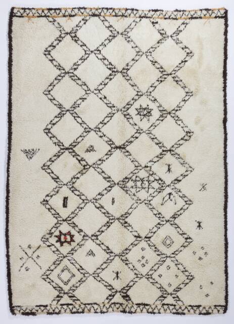 Handmade Beni Ourain Rug Moroccan Berber Wool Rug With Brown Diamonds - image 1