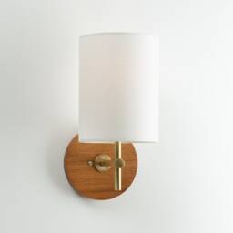 Linen Shade Oak Disc Wall Light Sconce - thumbnail 2