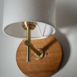 Linen Shade Oak Disc Wall Light Sconce - thumbnail 4