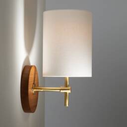 Linen Shade Oak Disc Wall Light Sconce - thumbnail 3