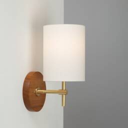 Linen Shade Oak Disc Wall Light Sconce
