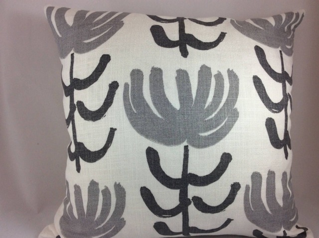 William Yeoward For Designer's Guild Pillow Cover in Pierrette Flowers Slate On White Linen, Linen Back - image 1