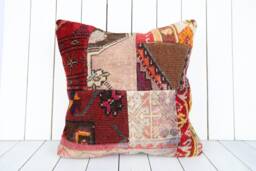 Vintage Turkish Kilim Pillow Cover 20x20 Inch Anatolian Home Decor - thumbnail 1