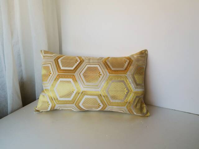 Golden Brocade Pillow Case, Japanese Obi Brocade, Sofa Bedding, Throw Cover, Kimono Cushion White & Gold Vintage - image 1