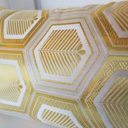 Golden Brocade Pillow Case, Japanese Obi Brocade, Sofa Bedding, Throw Cover, Kimono Cushion White & Gold Vintage - thumbnail 3
