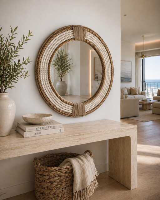 Large 80cm - 31.4Inch Hampton Nautical Coastal Round Rope Mirror Home Decor Large - image 1