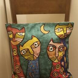 "Handmade Silk Embroidery Cat Cushion Cover Decorative Throw Pillow - 16""x16" - thumbnail 2