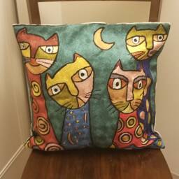 "Handmade Silk Embroidery Cat Cushion Cover Decorative Throw Pillow - 16""x16" - thumbnail 3