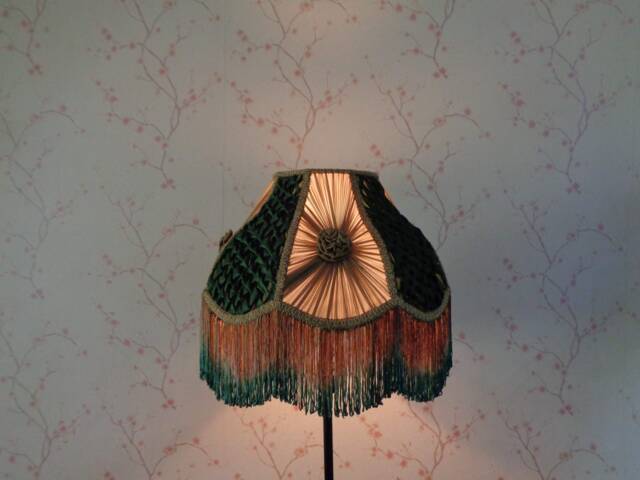 Handcrafted Green-Gold Chiffon Lampshade Victorian Style - image 1