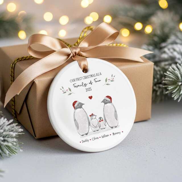 Personalised Penguin Family Christmas Bauble Of Four Ornament 2025 Decoration Gift For Parents With Children - image 1