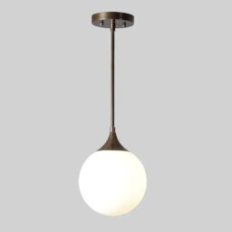 Mid Century Modern Brass Pendant Light, Handblown Glass Globe - thumbnail 2