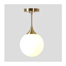 Mid Century Modern Brass Pendant Light, Handblown Glass Globe