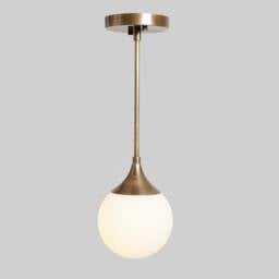 Mid Century Modern Brass Pendant Light, Handblown Glass Globe - thumbnail 3
