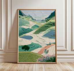 Terraced Rice Field Poster, Valley Landscape Print, Nature Wall Art - thumbnail 1