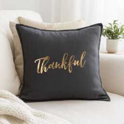 Thankful Cushion Cover Cotton Pillow With Metallic Vinyl Quote Decor