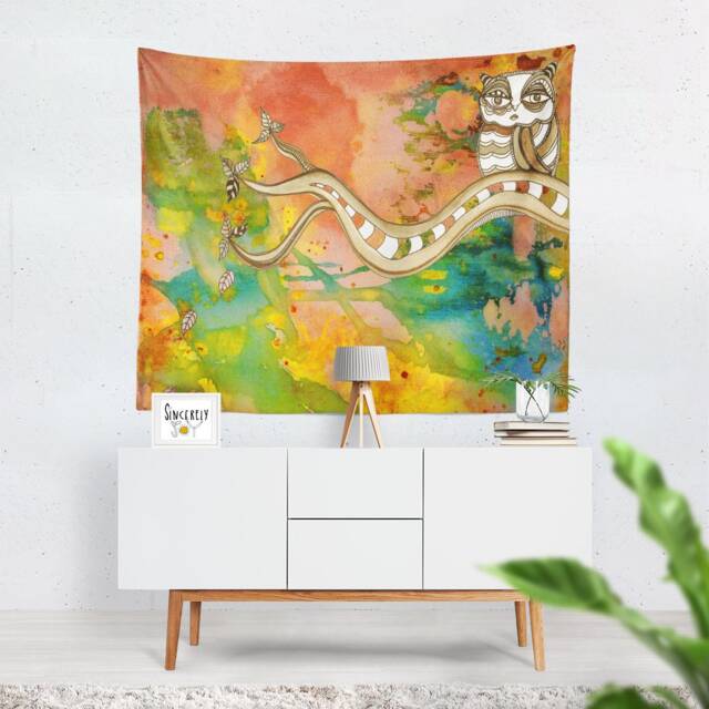 Boho Owl Tapestry Owls Wall Hanging Tapestries Art Colorful Abstract Owl Bohemian Boho Surreal - image 1