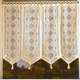 Beige Crochet Curtains Valance , Flower Patter Kitchen Curtain Panels, Boho Closet Room Divider - thumbnail 1