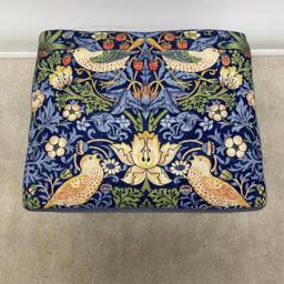 Classic Tall Full Footstool in Genuine William Morris Strawberry Thief 40cm High Sturdy Wood Frame Choice Of Foot Colour Extra Seat UK Made - thumbnail 3