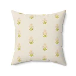 Square Throw Pillow, Boho Floral Block Print, Green Pink Cream, Nursery Decor, Flowers Decorative Bohemian Room Neutrals