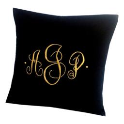 Gold Monogram Embroidered Throw Pillows, & Black Metallic Anniversary Gift For Her - thumbnail 2
