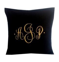 Gold Monogram Embroidered Throw Pillows, & Black Metallic Anniversary Gift For Her
