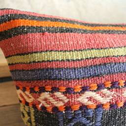 Vintage Kilim Lumbar Cushion Cover - Handwoven Brocade Pillow - 12x20In - thumbnail 3