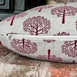 1579. Mulberry Trees Red On Linen Block Print Linen Look - Cotton Blend Cushion Cover - thumbnail 2