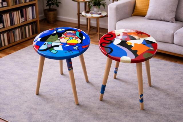 Handmade Epoxy Resin Side Coffee Tables - Funky Abstract Art, Set Of 2 - image 1