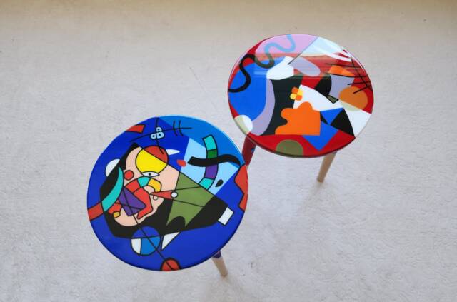 Handmade Epoxy Resin Side Coffee Tables - Funky Abstract Art, Set Of 2 - image 1