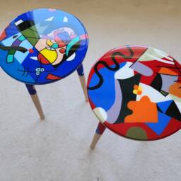 Handmade Epoxy Resin Side Coffee Tables - Funky Abstract Art, Set Of 2 - thumbnail 3
