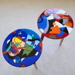Handmade Epoxy Resin Side Coffee Tables - Funky Abstract Art, Set Of 2 - thumbnail 3