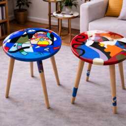 Handmade Epoxy Resin Side Coffee Tables - Funky Abstract Art, Set Of 2 - thumbnail 4